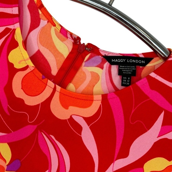 NWT MAGGIE LONDON COLORFUL RED & ORANGE FLORAL DRESS, SIZE 8 - Picture 4 of 13